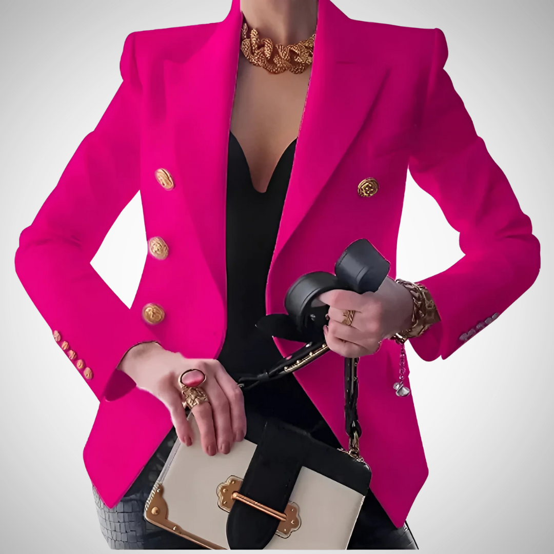 Wendy Luxury Women's Double-Breasted Gold Button Blazer - Office Chic