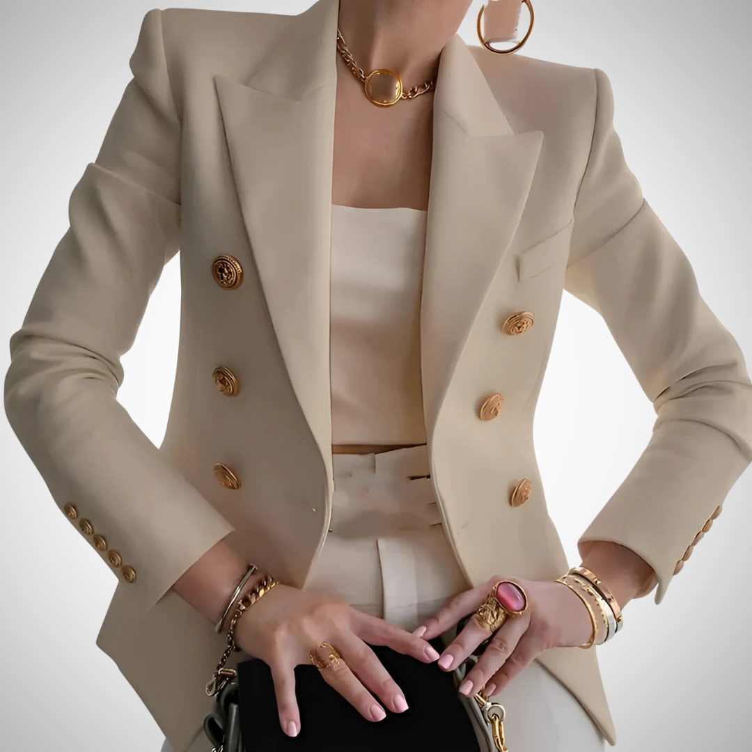 Wendy Luxury Women's Double-Breasted Gold Button Blazer - Office Chic