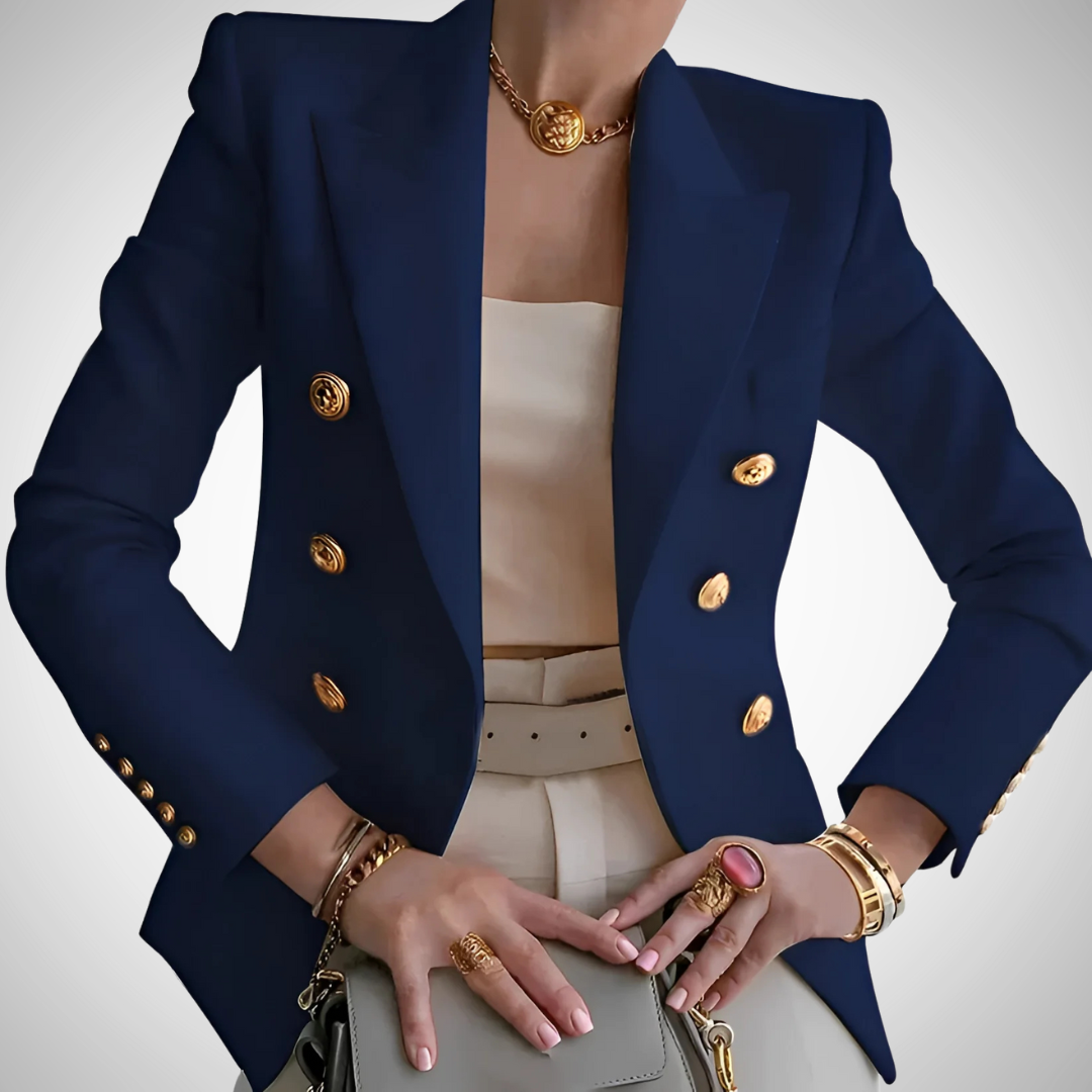 Wendy Luxury Women's Double-Breasted Gold Button Blazer - Office Chic