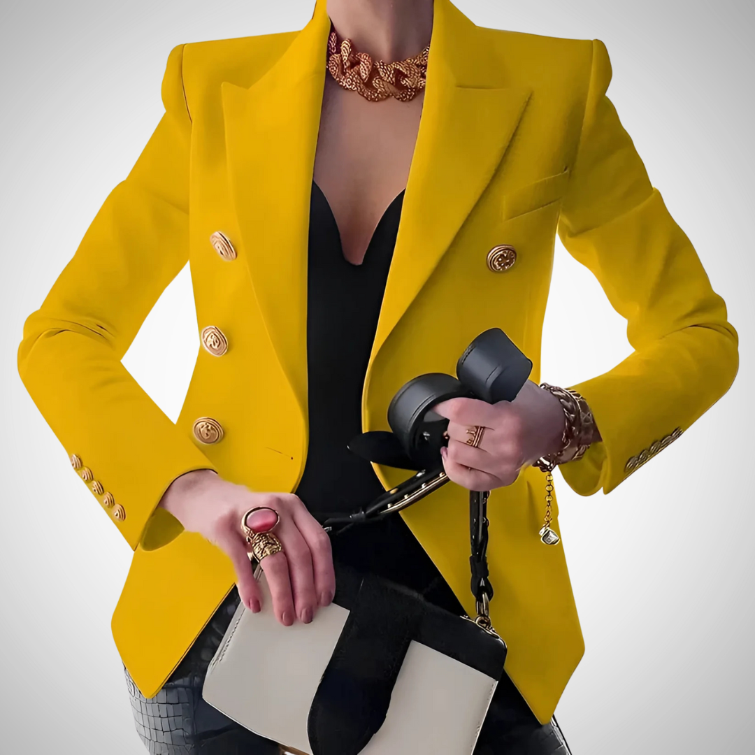 Wendy Luxury Women's Double-Breasted Gold Button Blazer - Office Chic