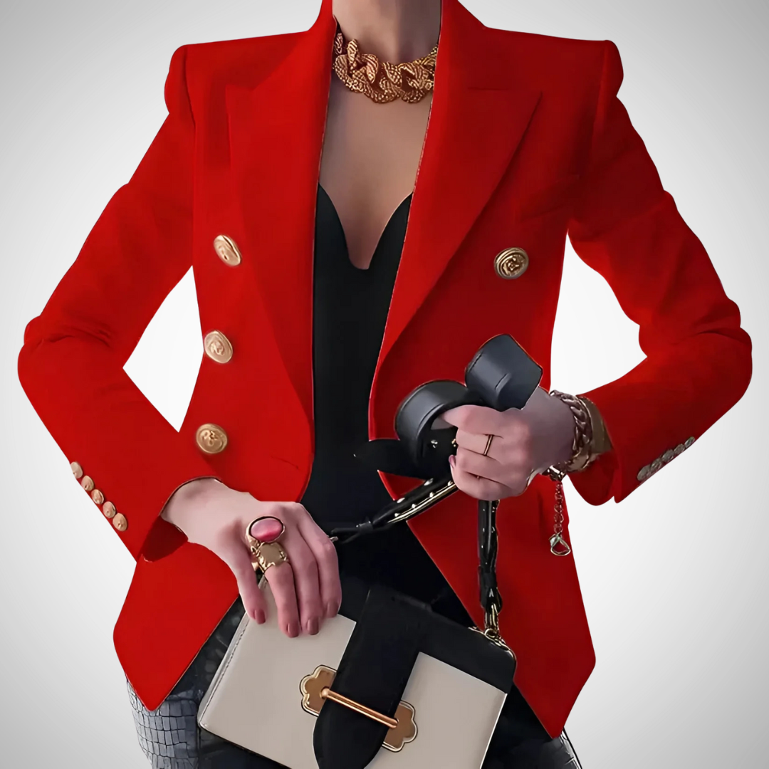 Wendy Luxury Women's Double-Breasted Gold Button Blazer - Office Chic