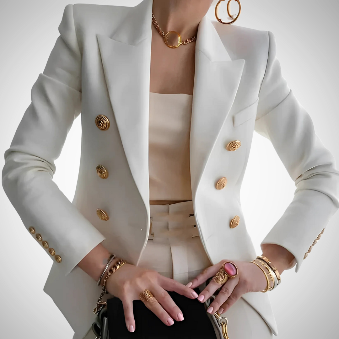 Wendy Luxury Women's Double-Breasted Gold Button Blazer - Office Chic
