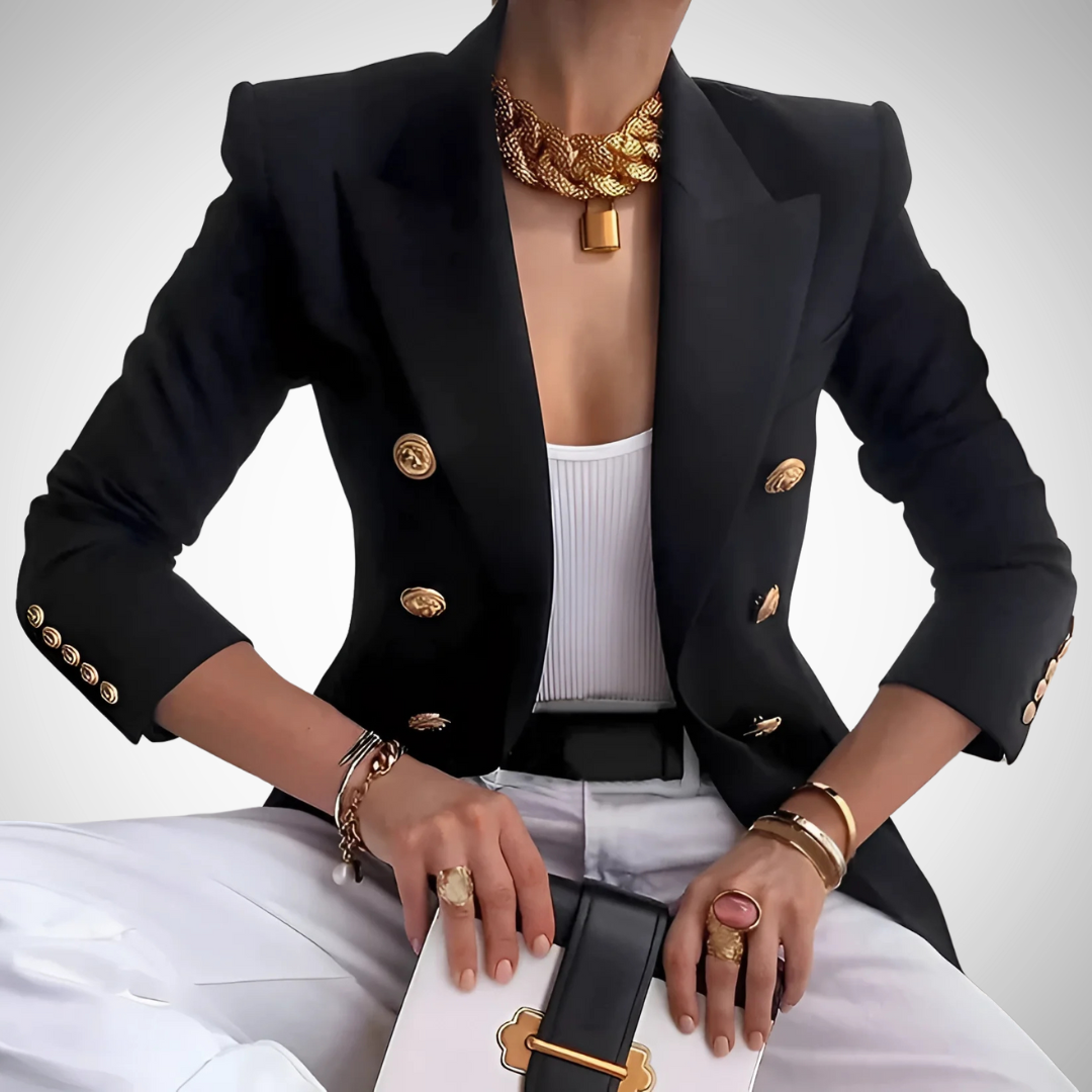 Wendy Luxury Women's Double-Breasted Gold Button Blazer - Office Chic