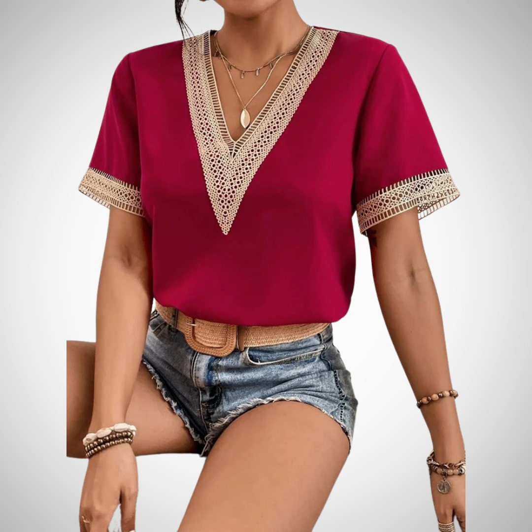 Editha Lace-Trim V-Neck Blouse for Women