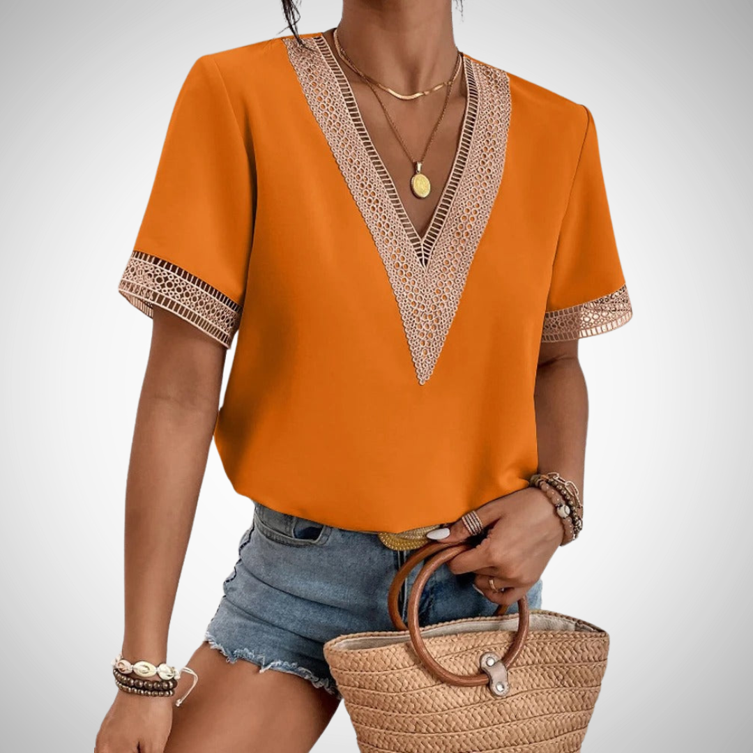 Editha Lace-Trim V-Neck Blouse for Women