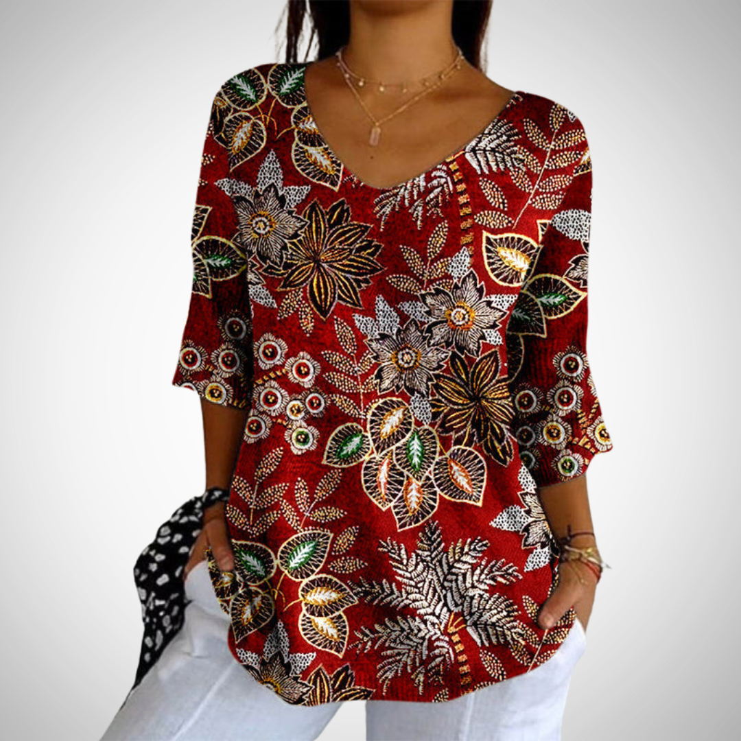Hermine Vintage Leaf Print Top for Women