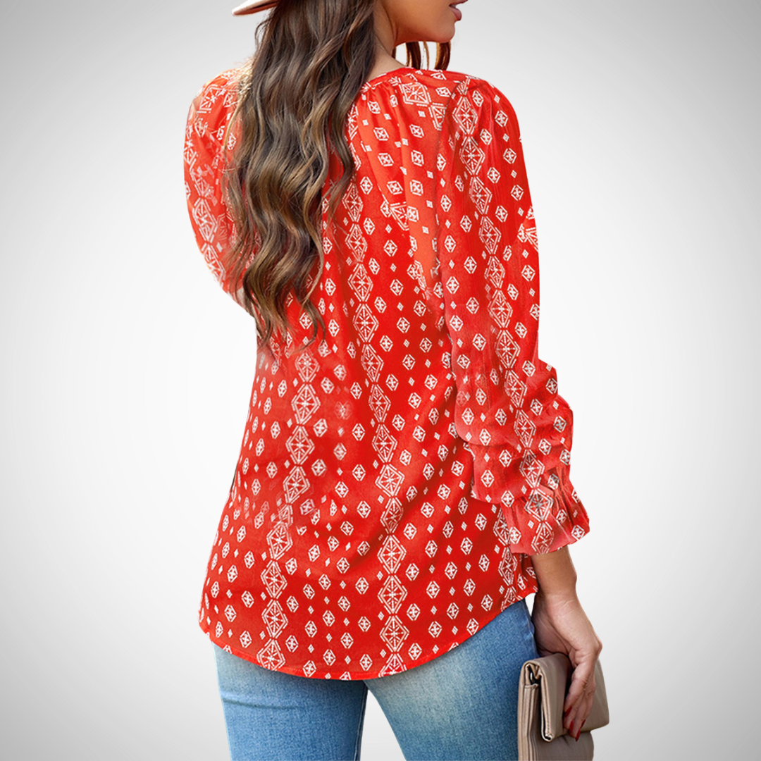 Dorota Printed V-Neck Top for Women