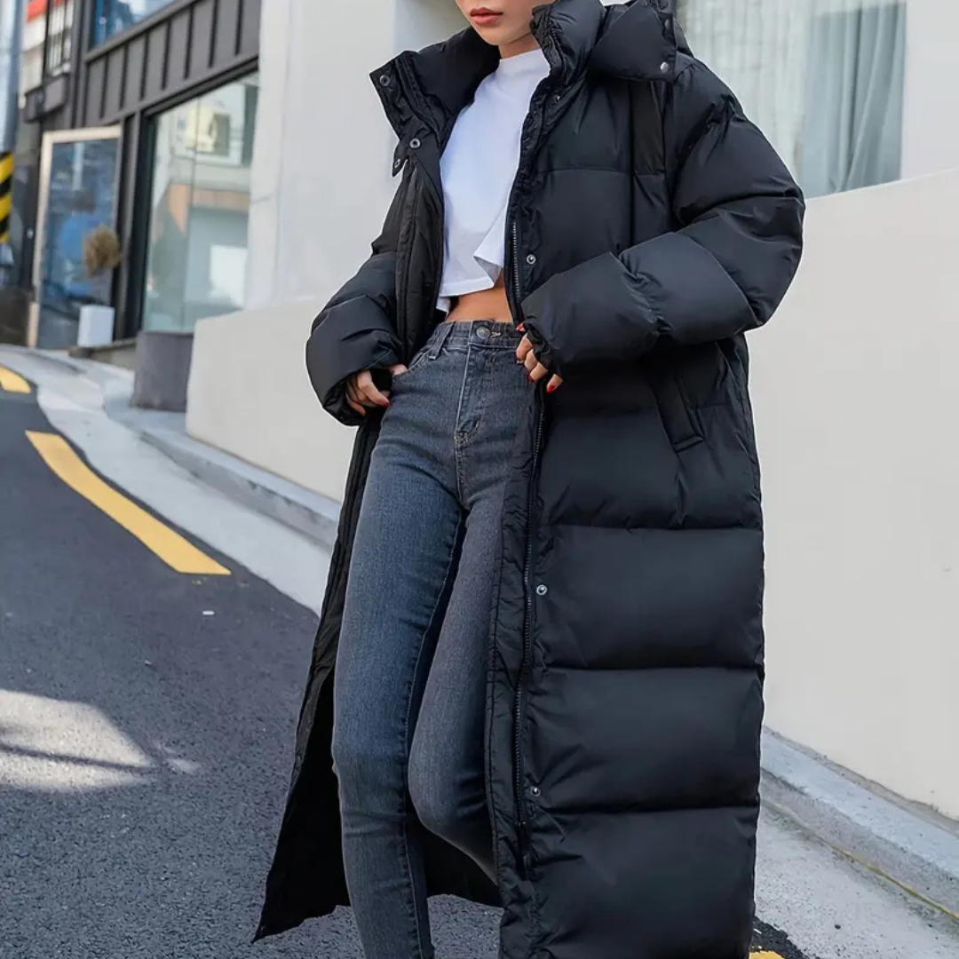 Simone Black Long Quilted Puffer jacket for Women