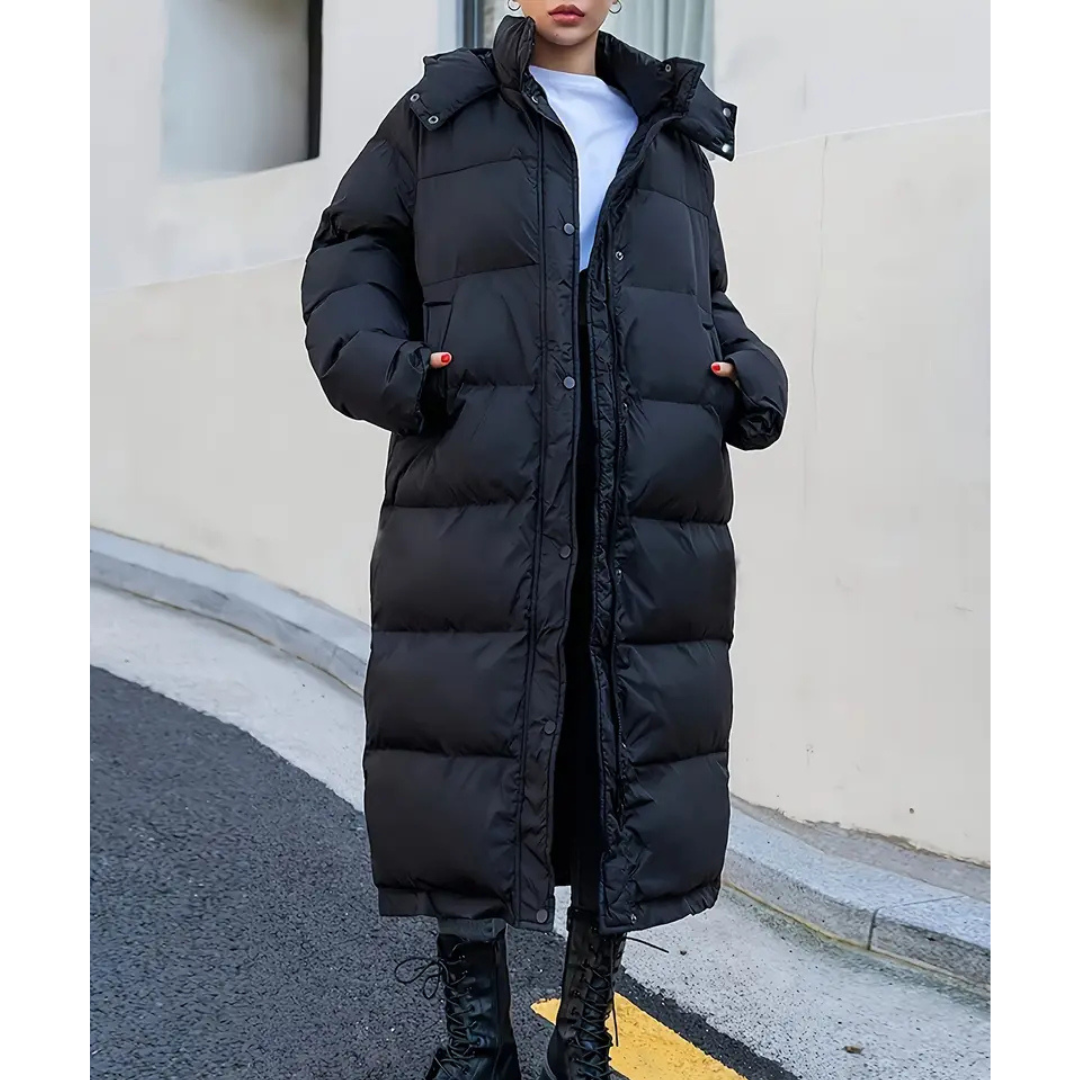 Simone Black Long Quilted Puffer jacket for Women