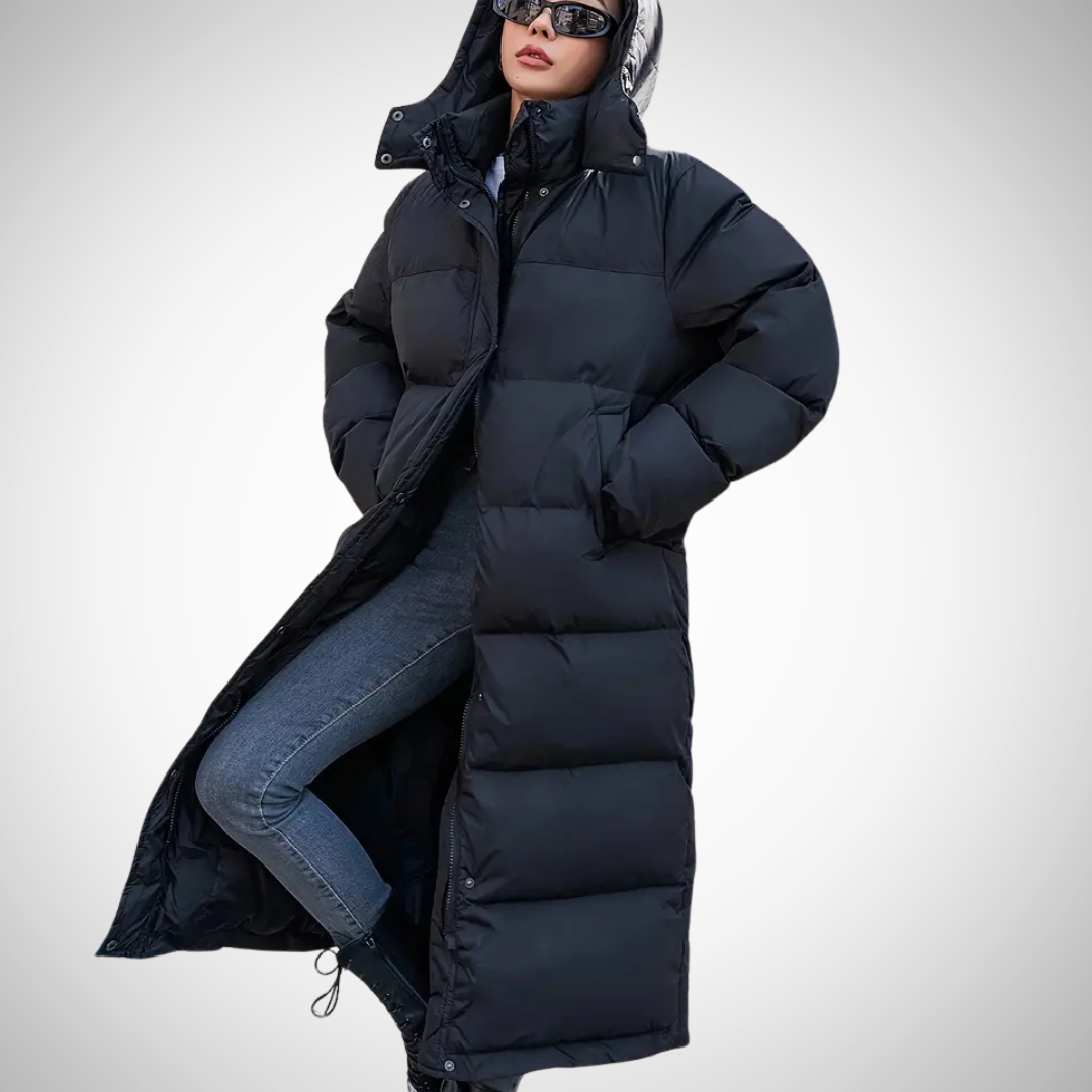 Simone Black Long Quilted Puffer jacket for Women