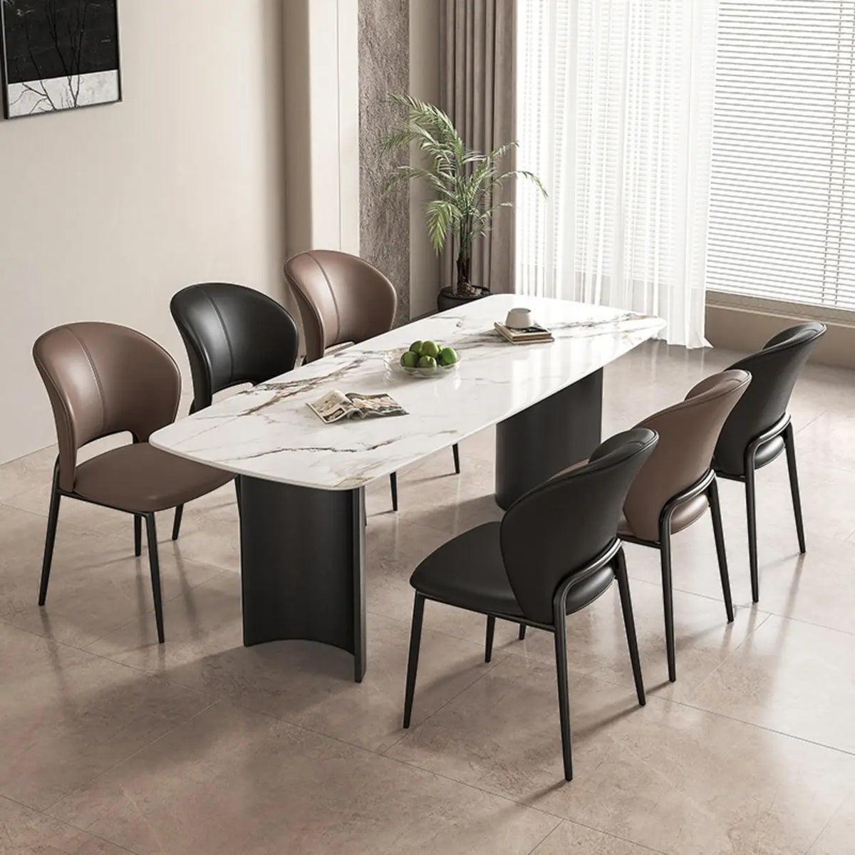 Armless Faux Leather Dining Side Chair with Curved Back