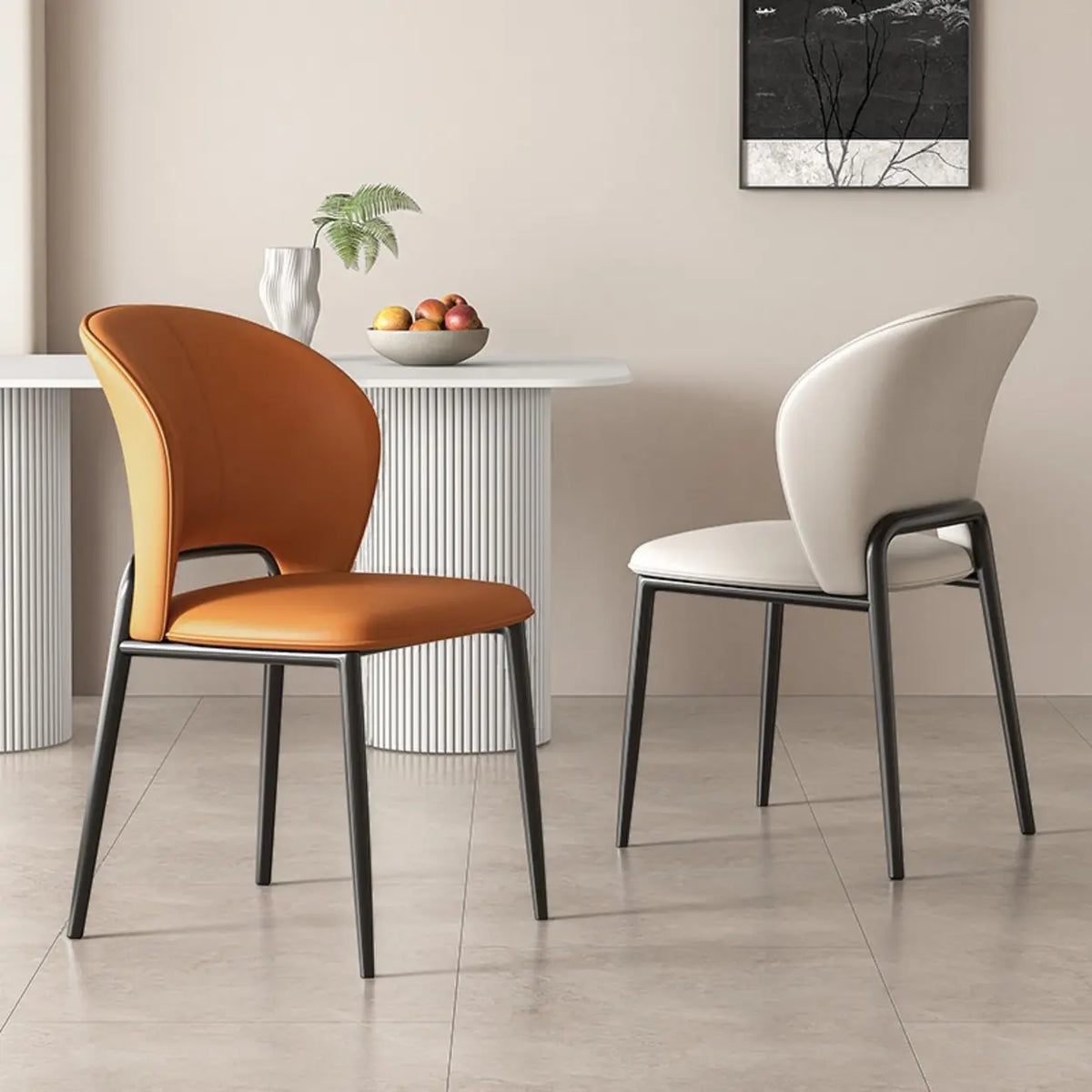 Armless Faux Leather Dining Side Chair with Curved Back