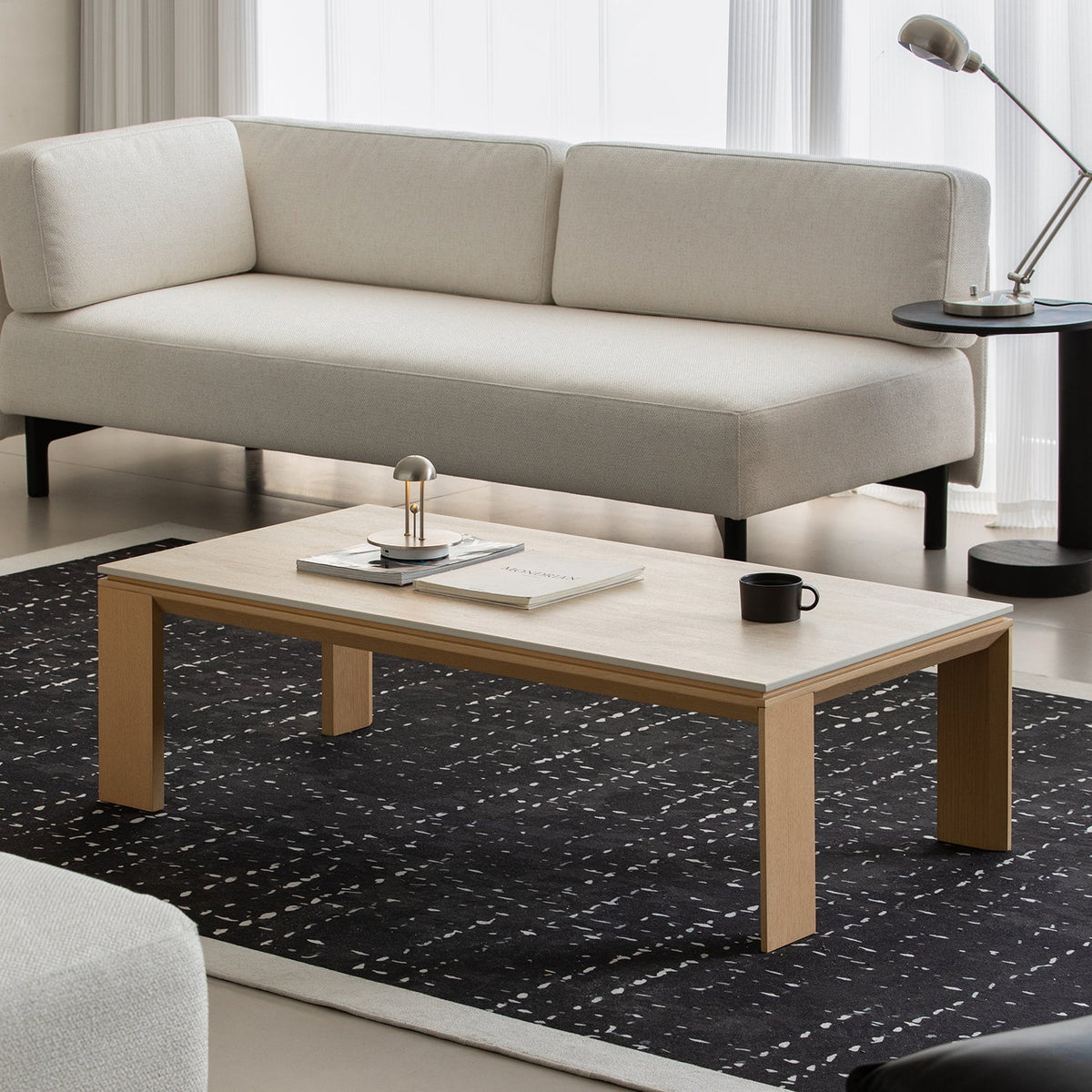 Minimalist Ash Wood Veneer Sintered Stone Coffee Table STRING