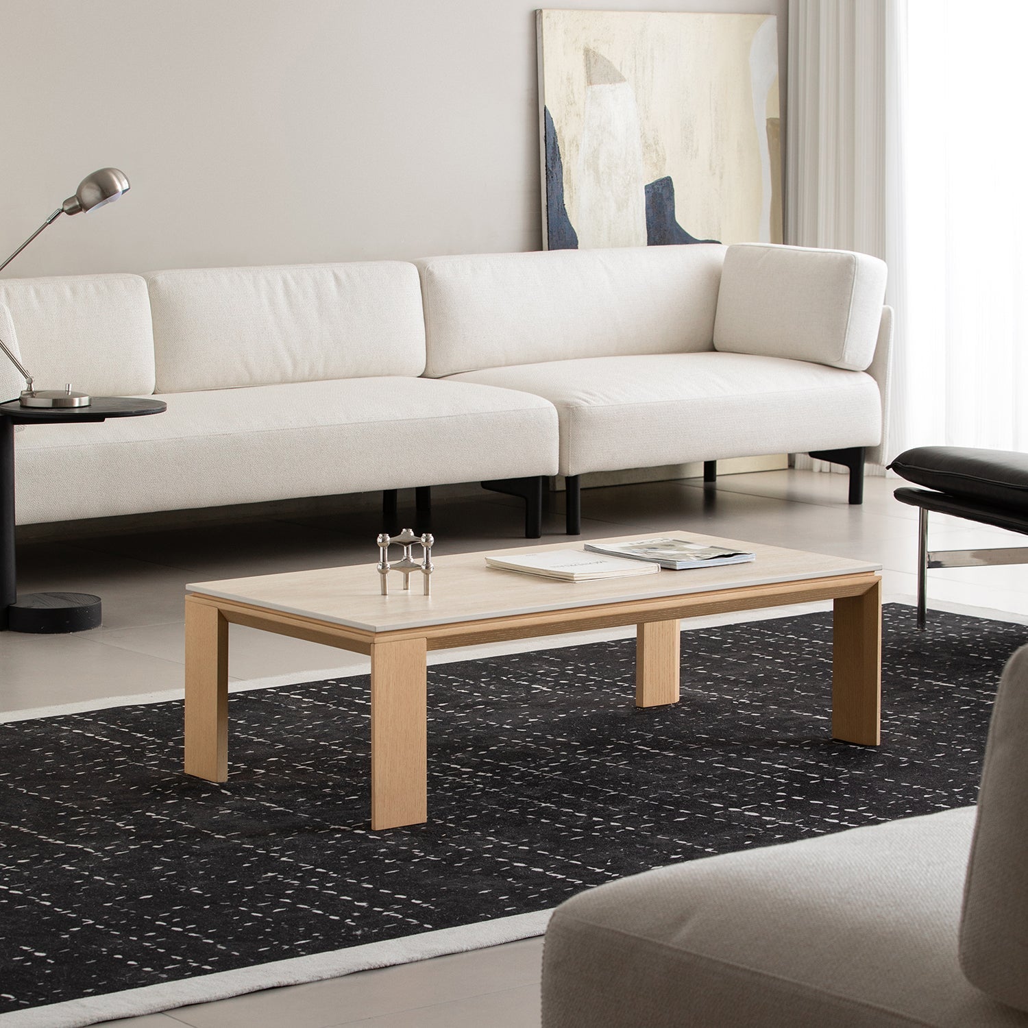 Minimalist Ash Wood Veneer Sintered Stone Coffee Table STRING