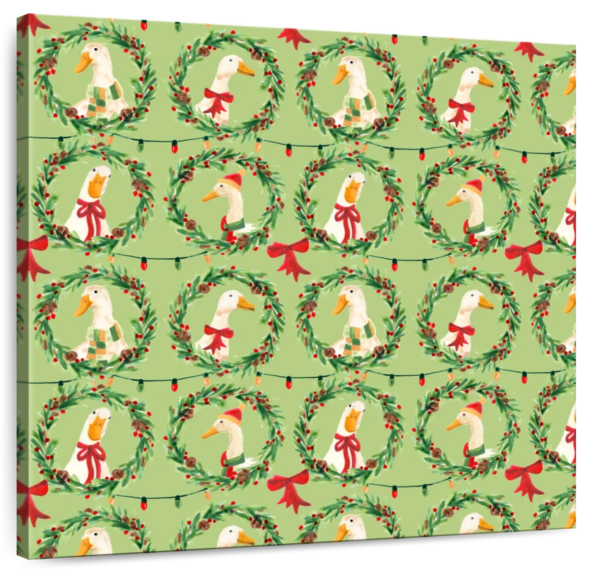 Christmas Geese Wreath Pattern on Green Wall Art