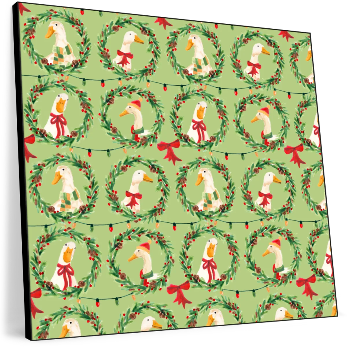 Christmas Geese Wreath Pattern on Green Wall Art