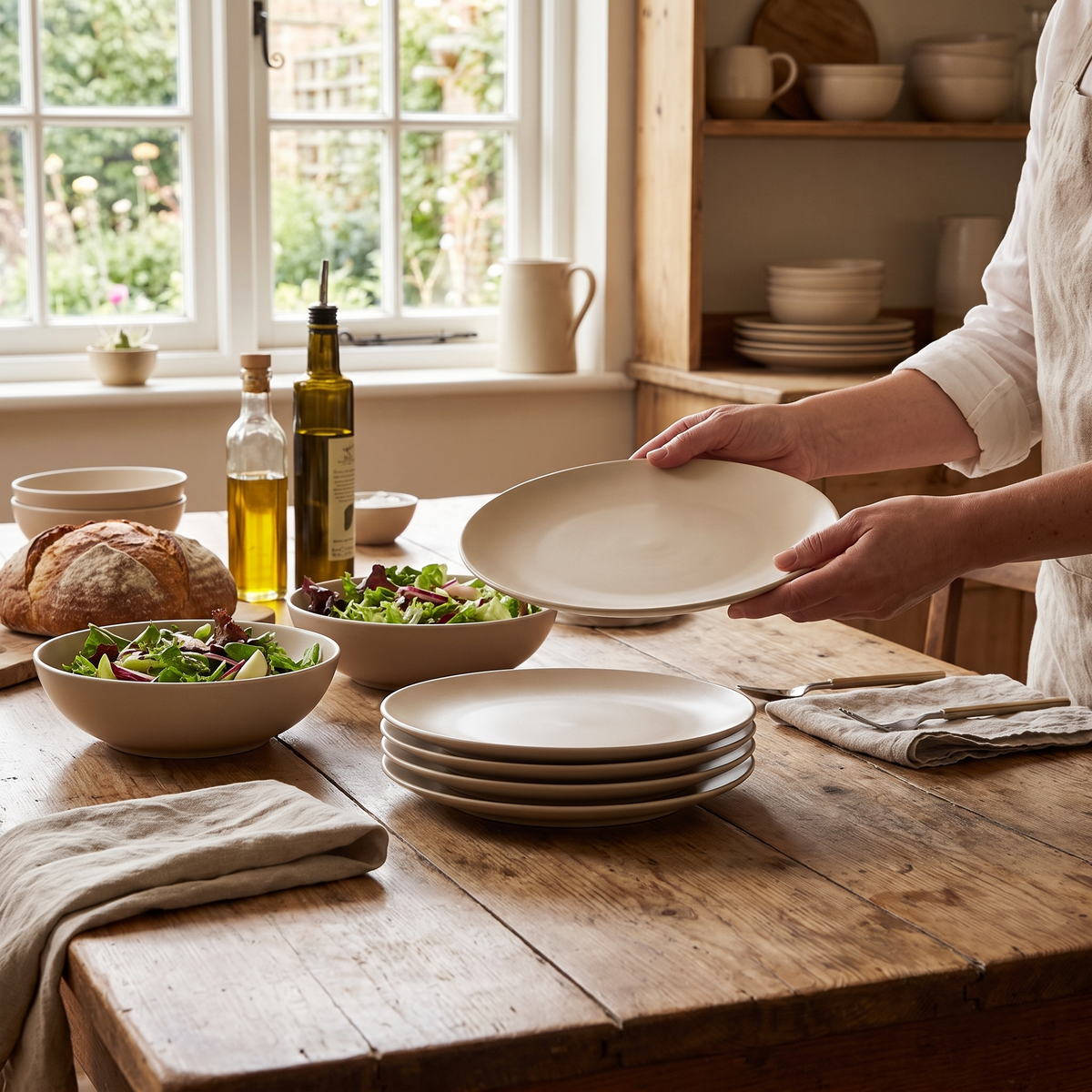 Big Stoneware Plate Set, styled in a real setting