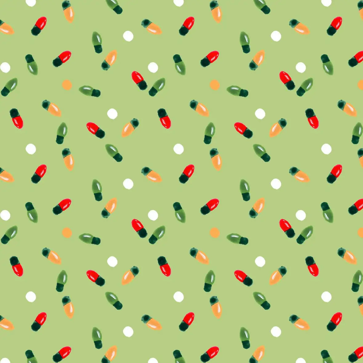 Christmas Lights Scatter Pattern on Sage Green Wall Art