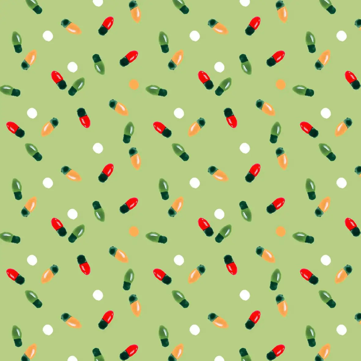 Christmas Lights Scatter Pattern on Sage Green Wall Art