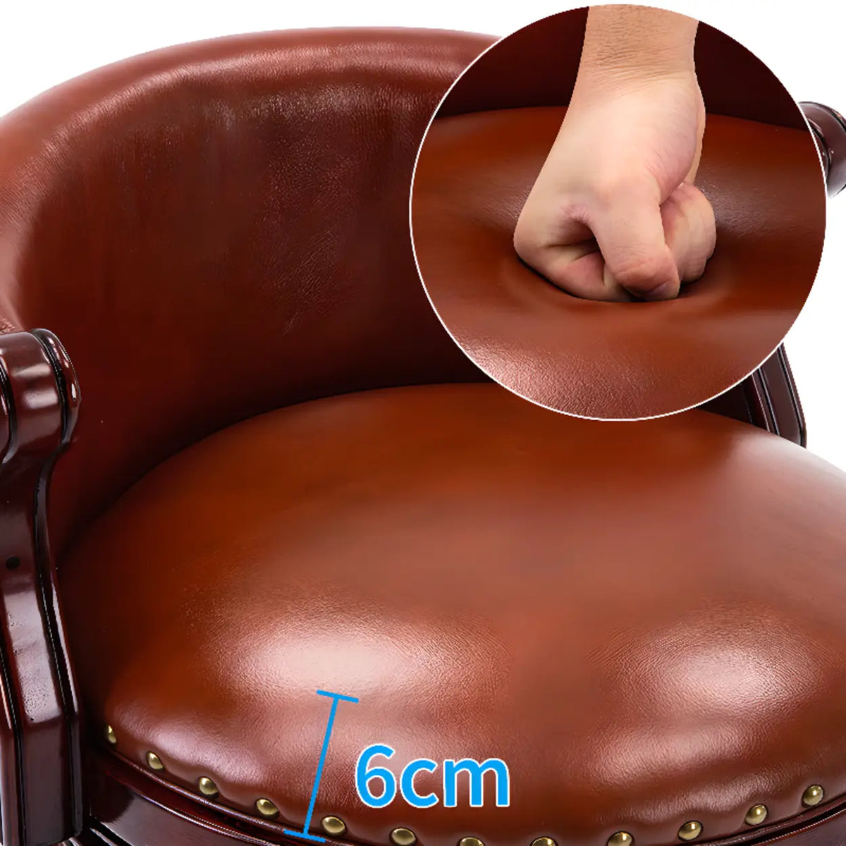 Cow Leather Wingback Swivel Wood Bar Stool with Nailhead Trim