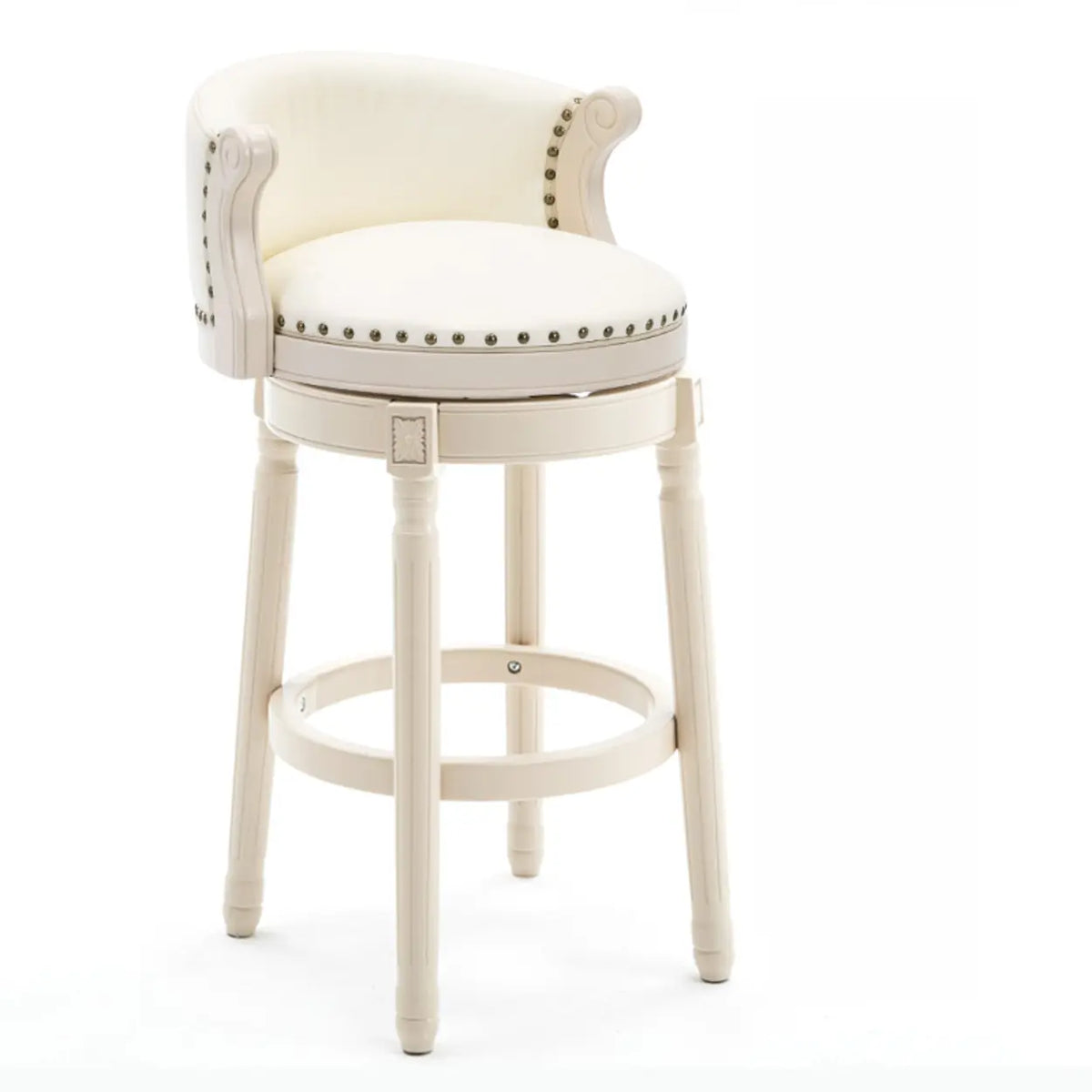 Cow Leather Wingback Swivel Wood Bar Stool with Nailhead Trim