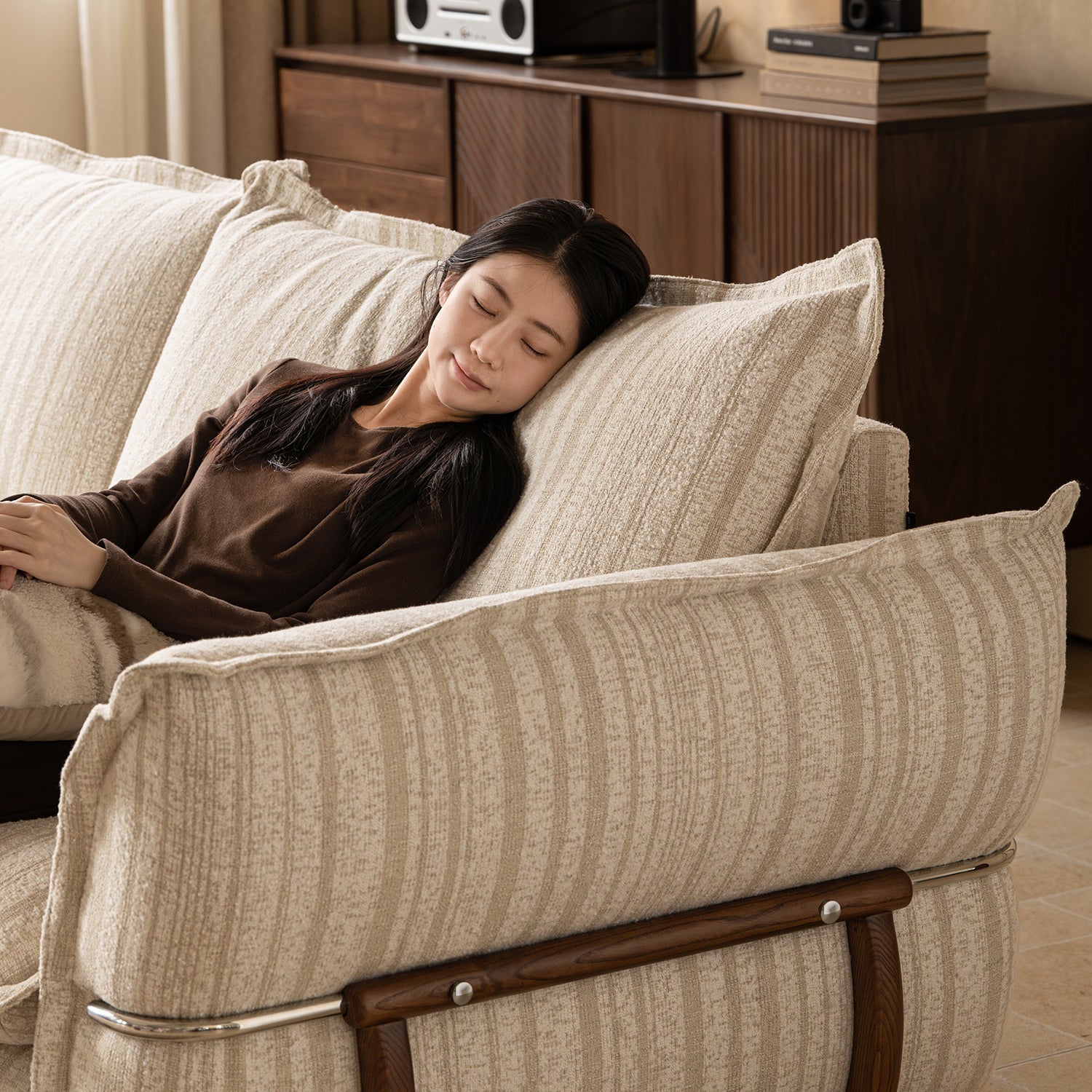 Cream Boucle Fabric 3 Seater Sofa CIRCLE