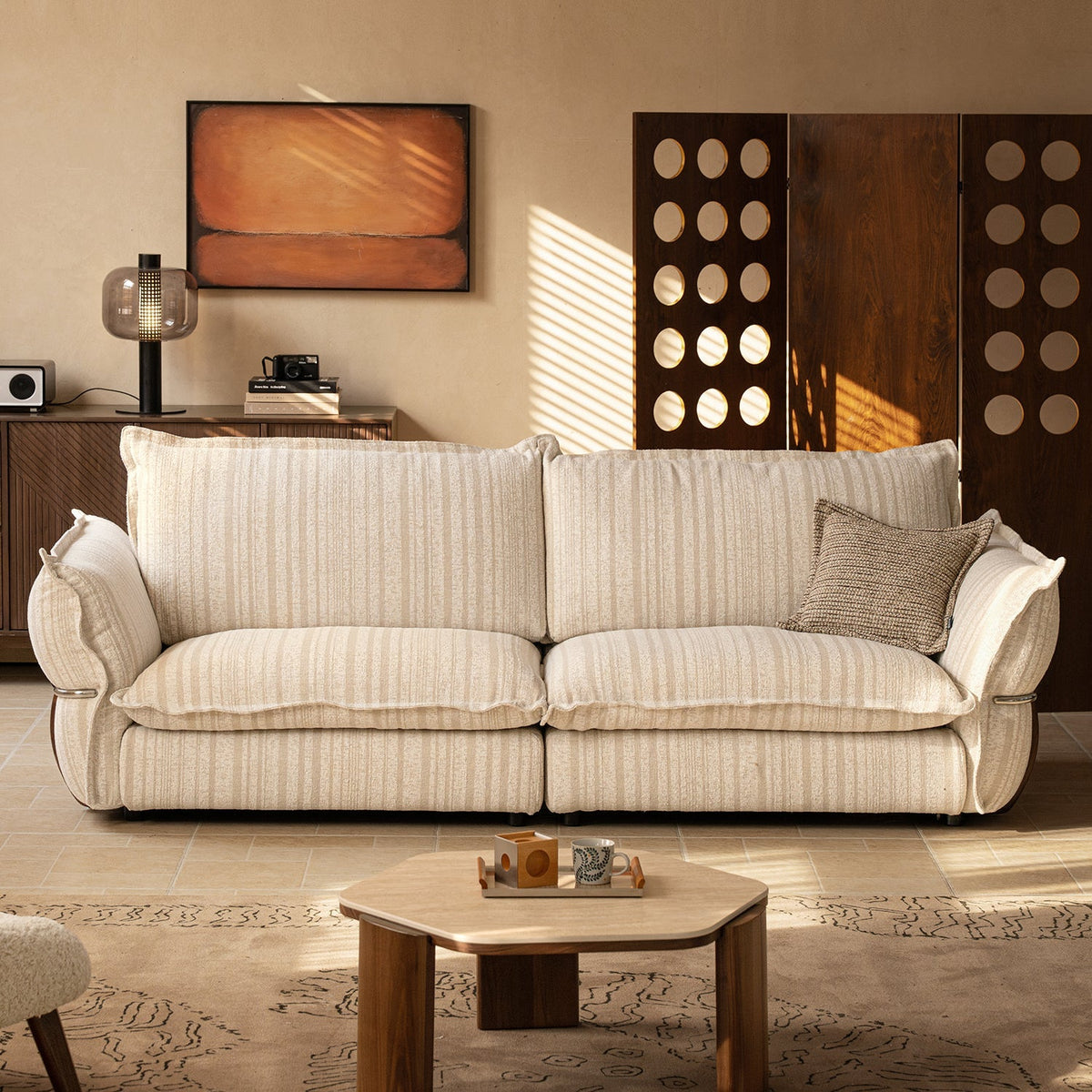 Cream Boucle Fabric 3 Seater Sofa CIRCLE
