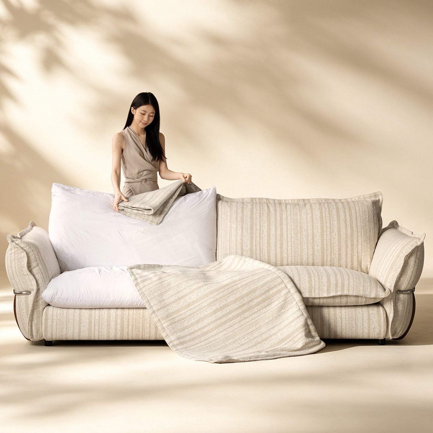 Cream Boucle Fabric 3 Seater Sofa CIRCLE