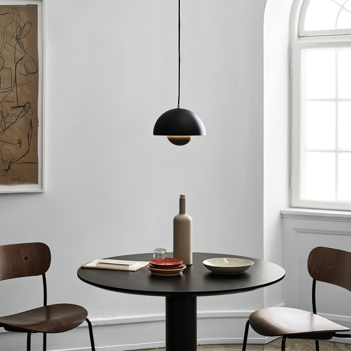 Duo Dome Pendant Light, warm glow when lit