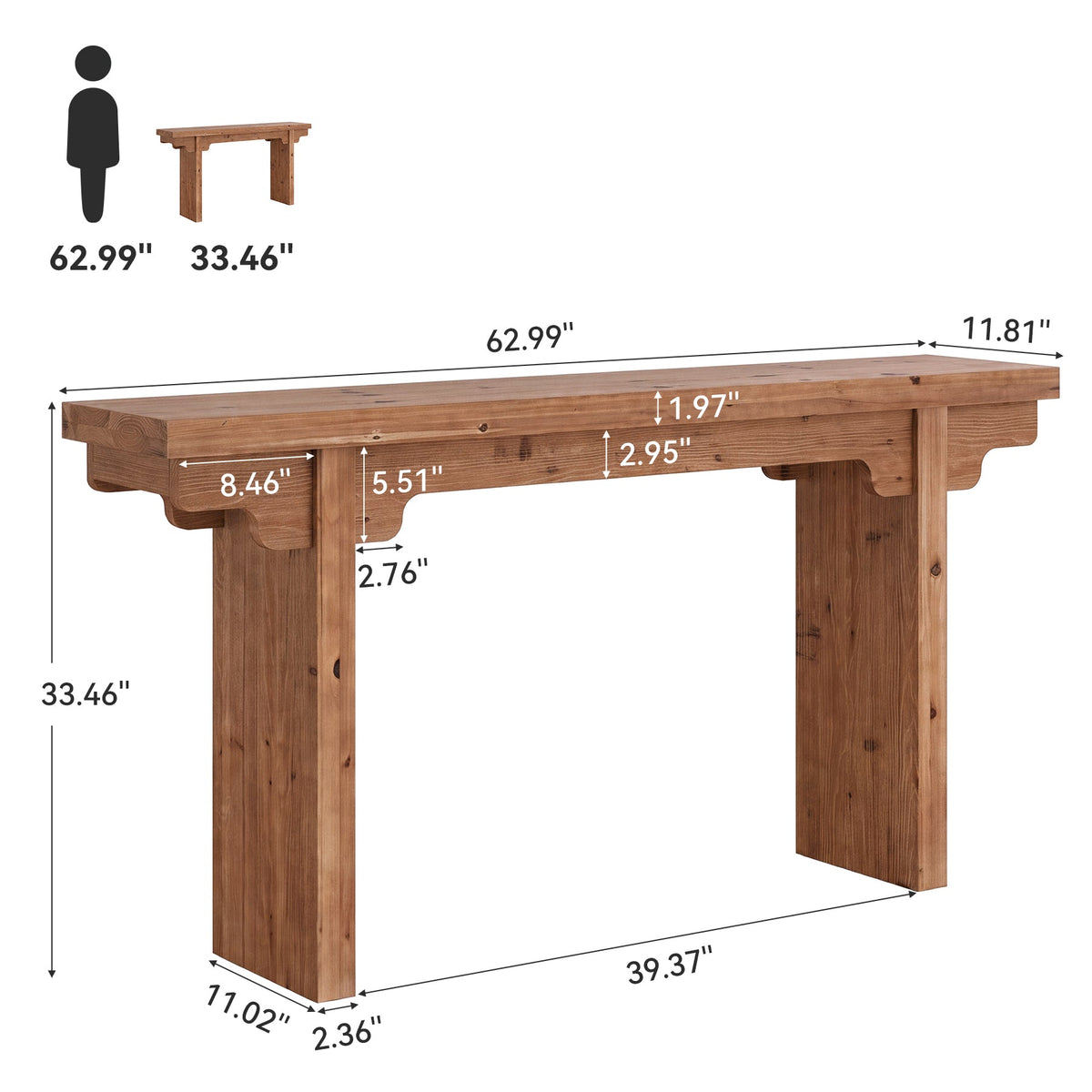 63" Farmhouse Solid Wood Console Table, Entryway Sofa Table Behind Couch