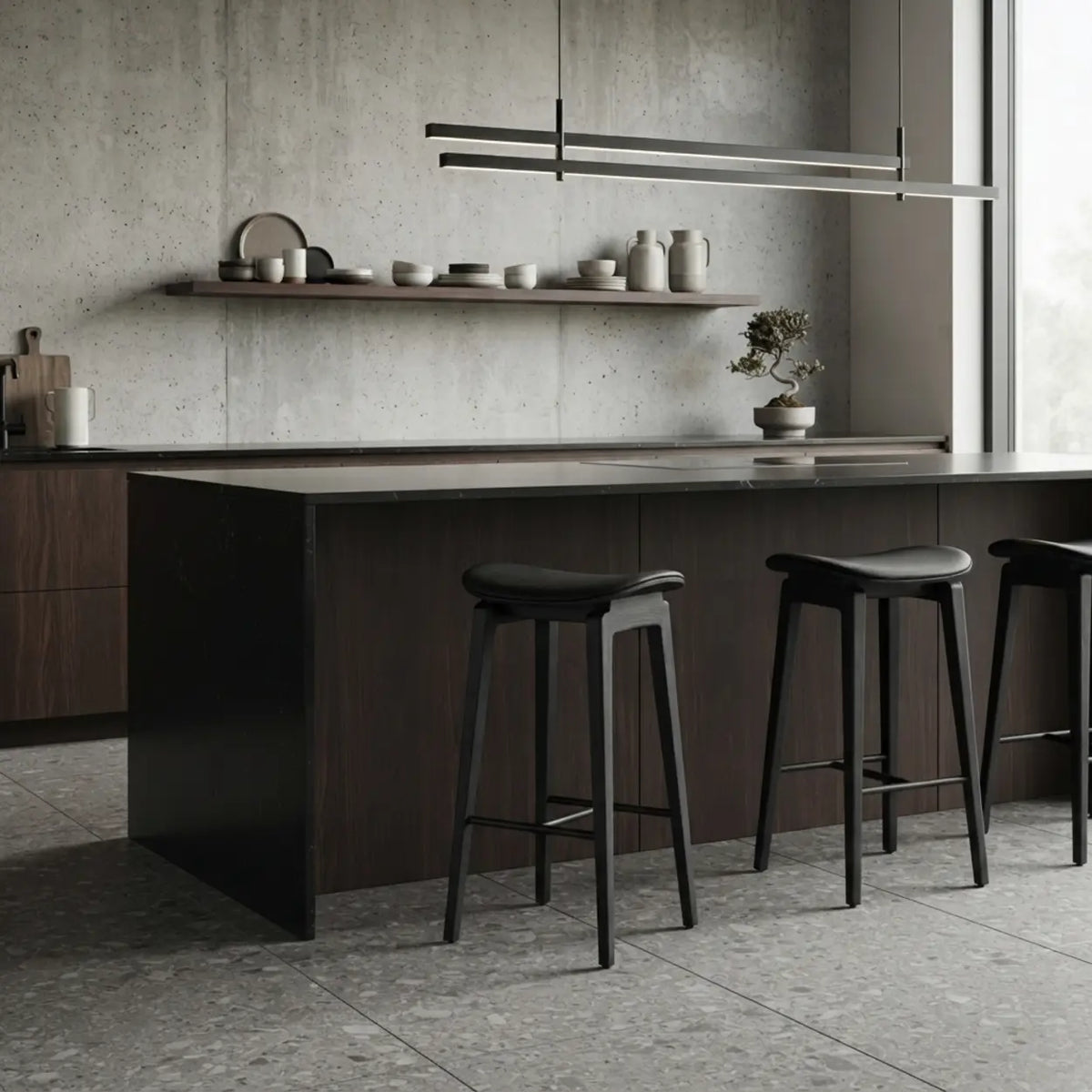 Faux Leather Counter Stool with Footrest and Wood Frame