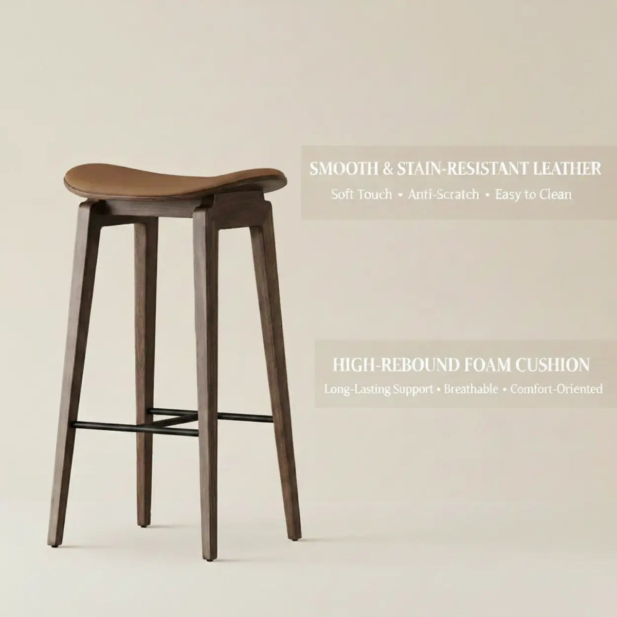 Faux Leather Counter Stool with Footrest and Wood Frame