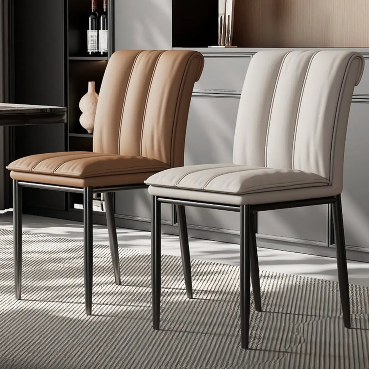 Faux Leather Dining Side Chair with Channel-Stitched Low Back