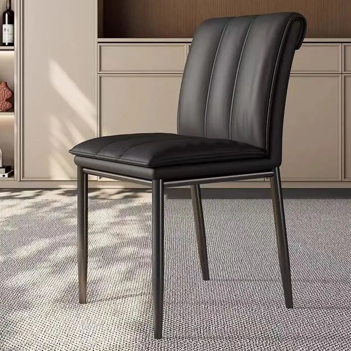 Faux Leather Dining Side Chair with Channel-Stitched Low Back