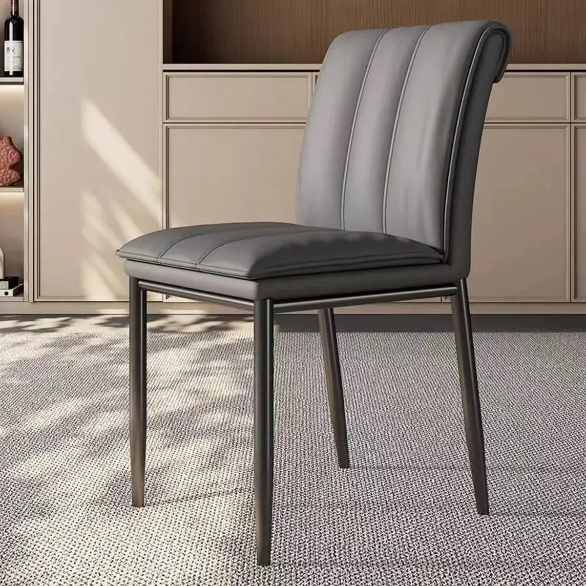 Faux Leather Dining Side Chair with Channel-Stitched Low Back