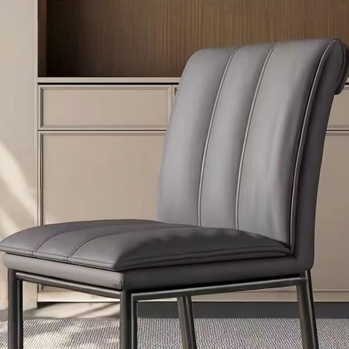 Faux Leather Dining Side Chair with Channel-Stitched Low Back
