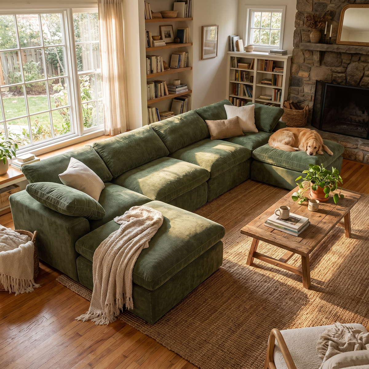 6-Seat Aspen Modular U-Sectional | Sagano Green