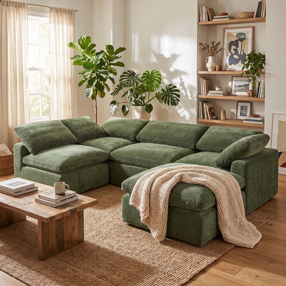 5-Seat Aspen Modular U-Sectional | Sagano Green