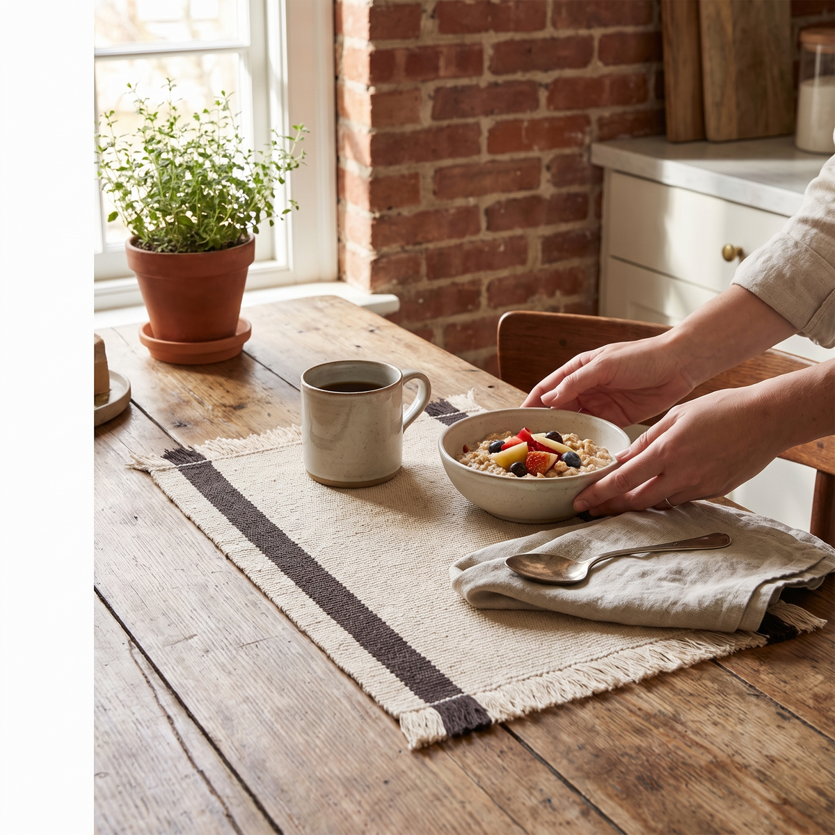Calm Kelim Mat - Off-White/Coffee