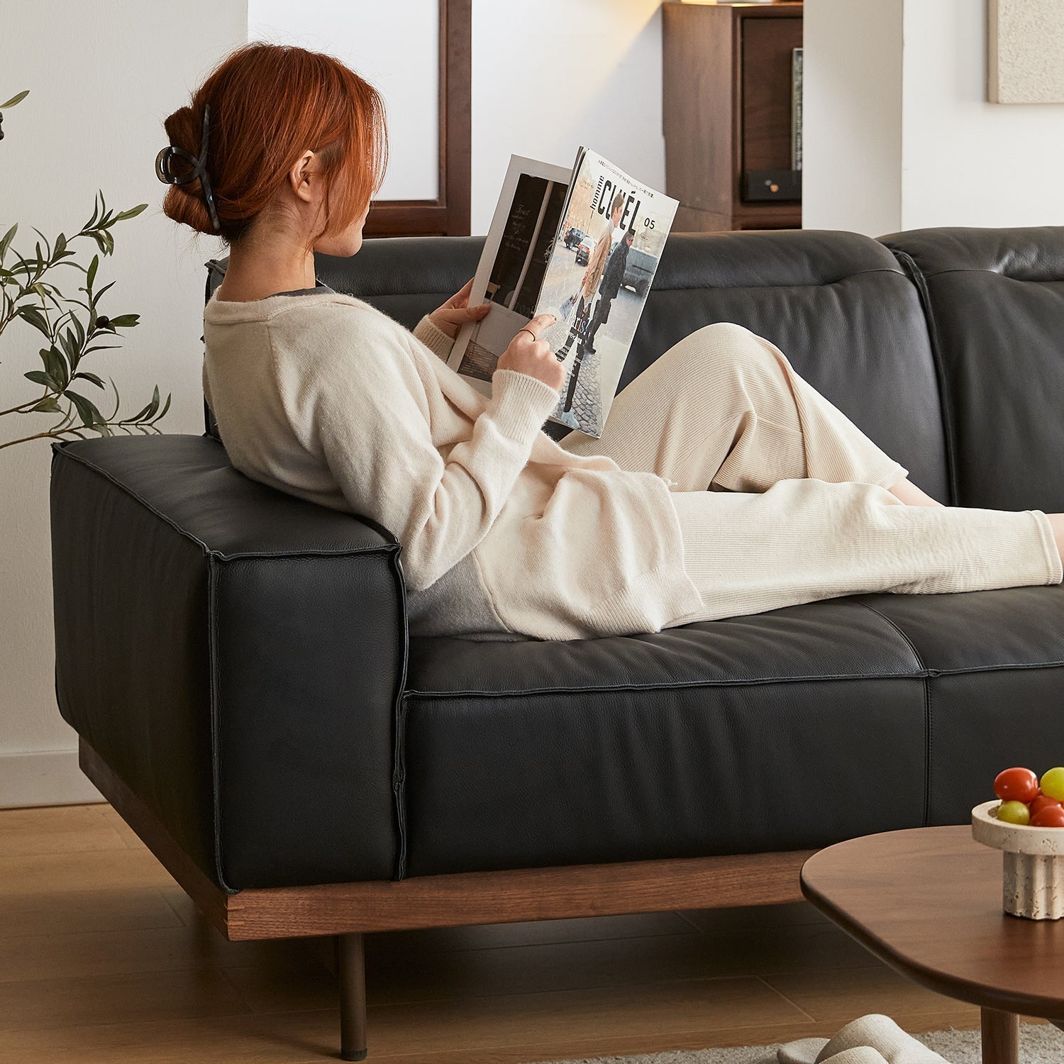Japandi Genuine Leather 1 Seater Sofa RIVER