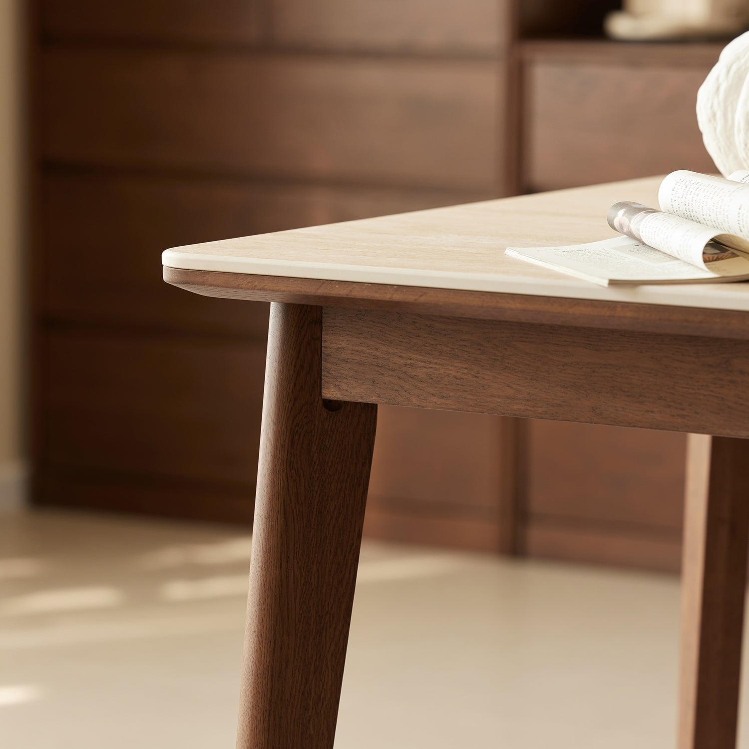 Japandi Sintered Stone Oak Wood Dining Table LENNOR