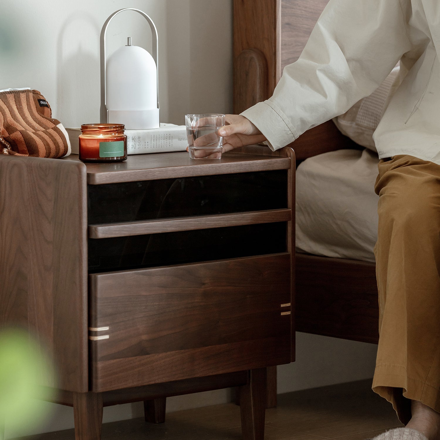 Japandi Walnut Wood Side Table DUSK