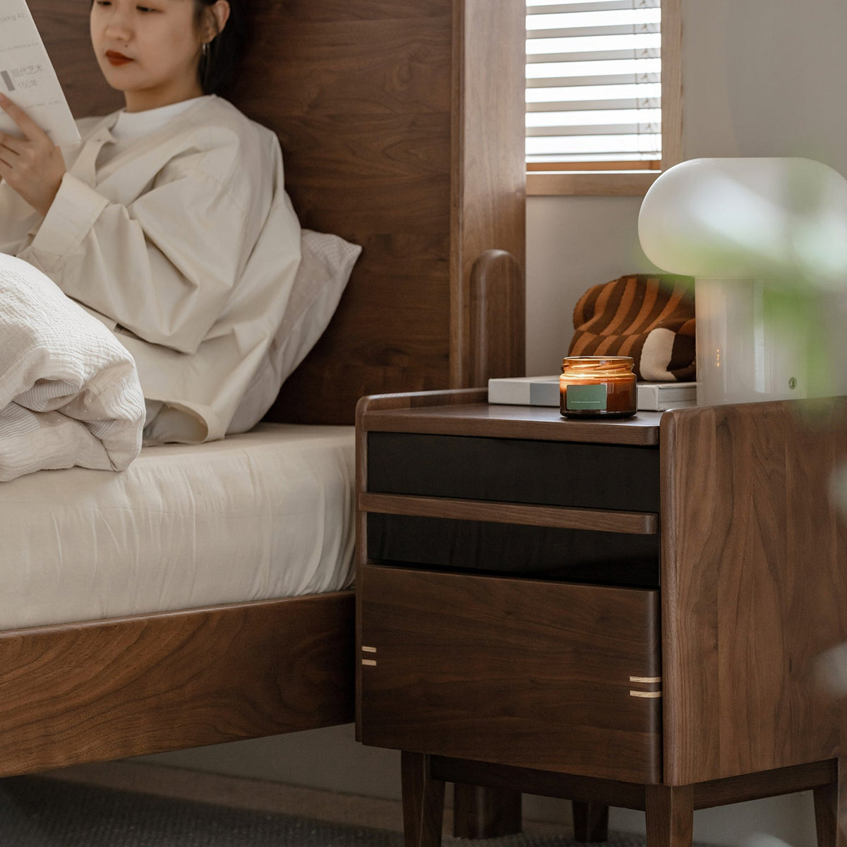 Japandi Walnut Wood Side Table DUSK