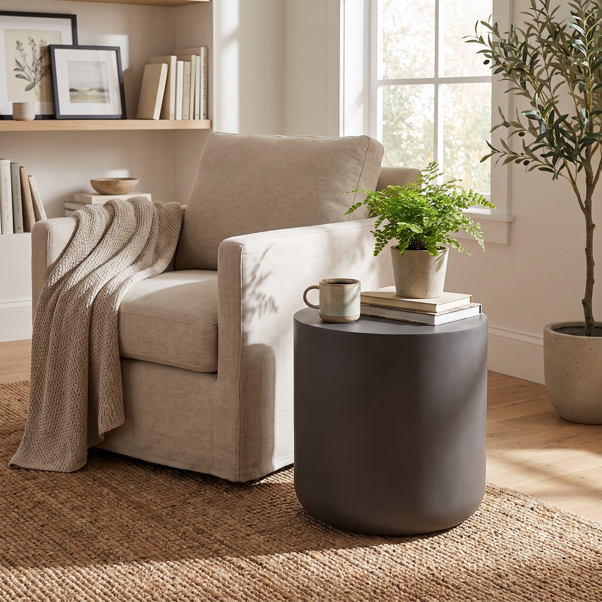 Kosmos Charcoal Side Table, styled in a real setting