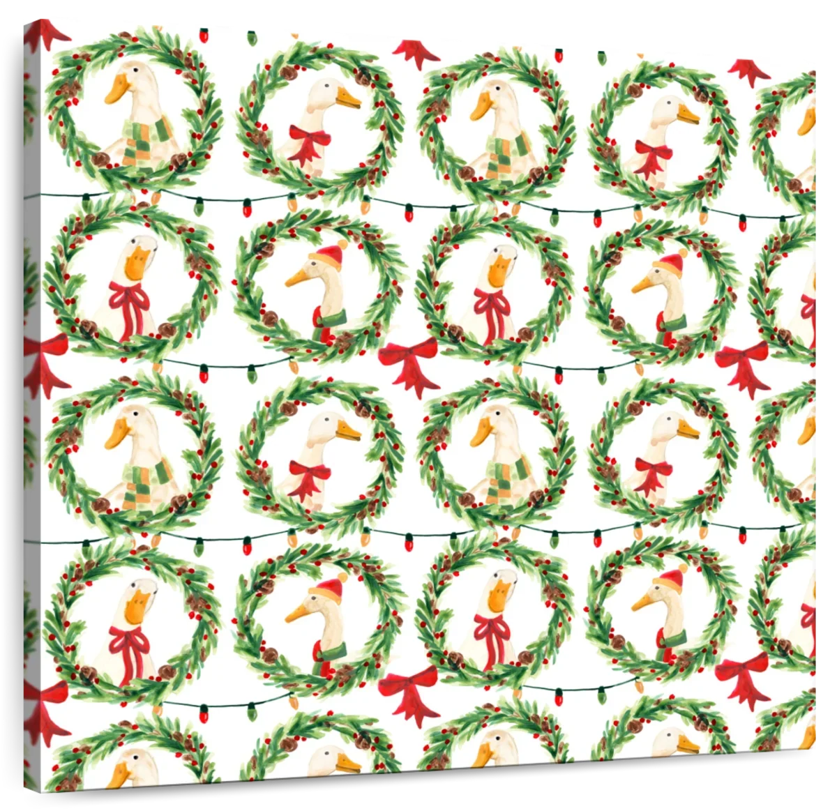 Christmas Geese in Holiday Wreaths Pattern Wall Art