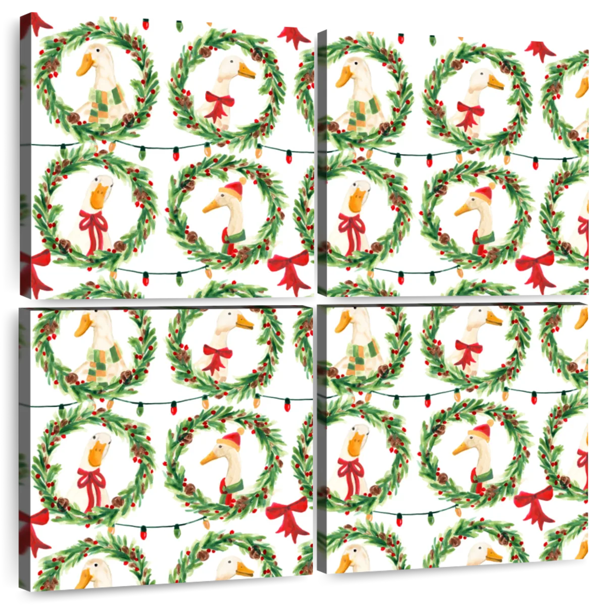 Christmas Geese in Holiday Wreaths Pattern Wall Art