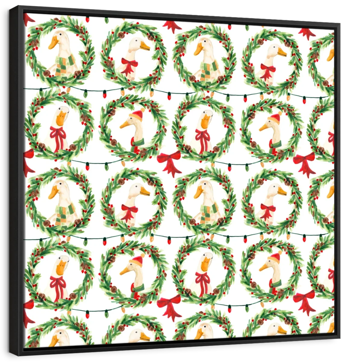 Christmas Geese in Holiday Wreaths Pattern Wall Art