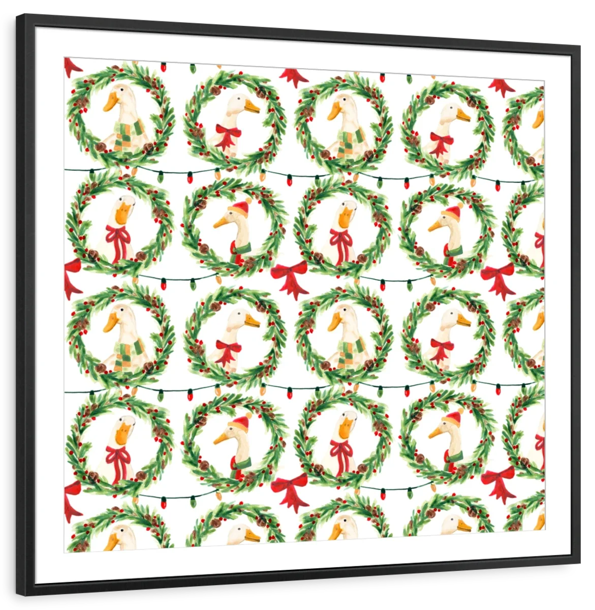 Christmas Geese in Holiday Wreaths Pattern Wall Art