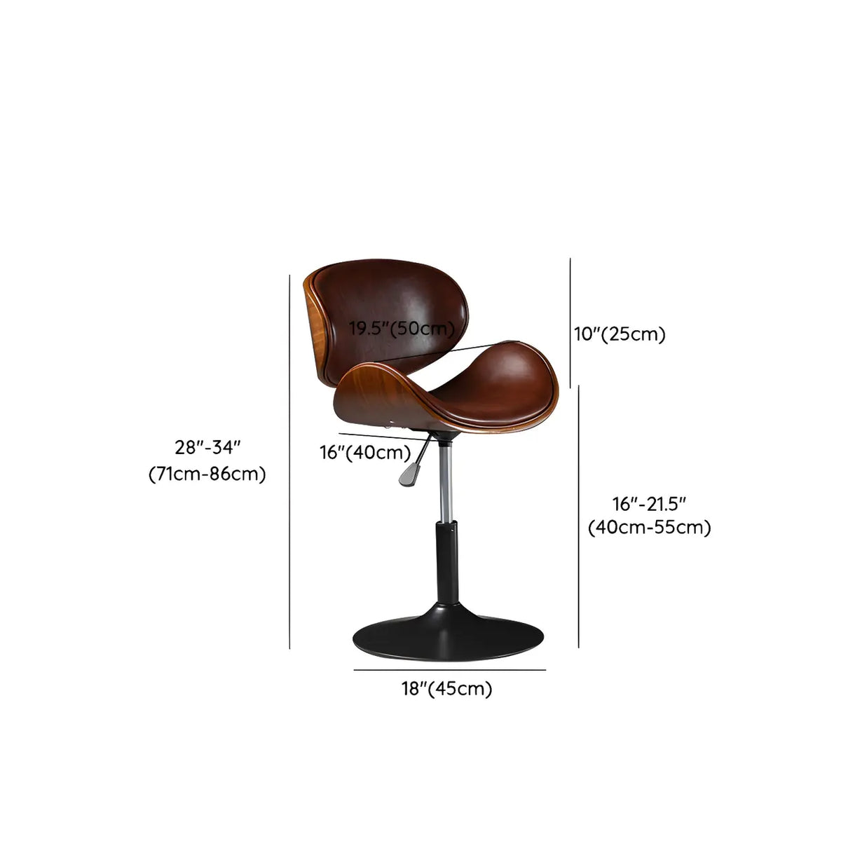 Leather Bucket Bar Stool with Curved Wood-Grain Shell & Low Back