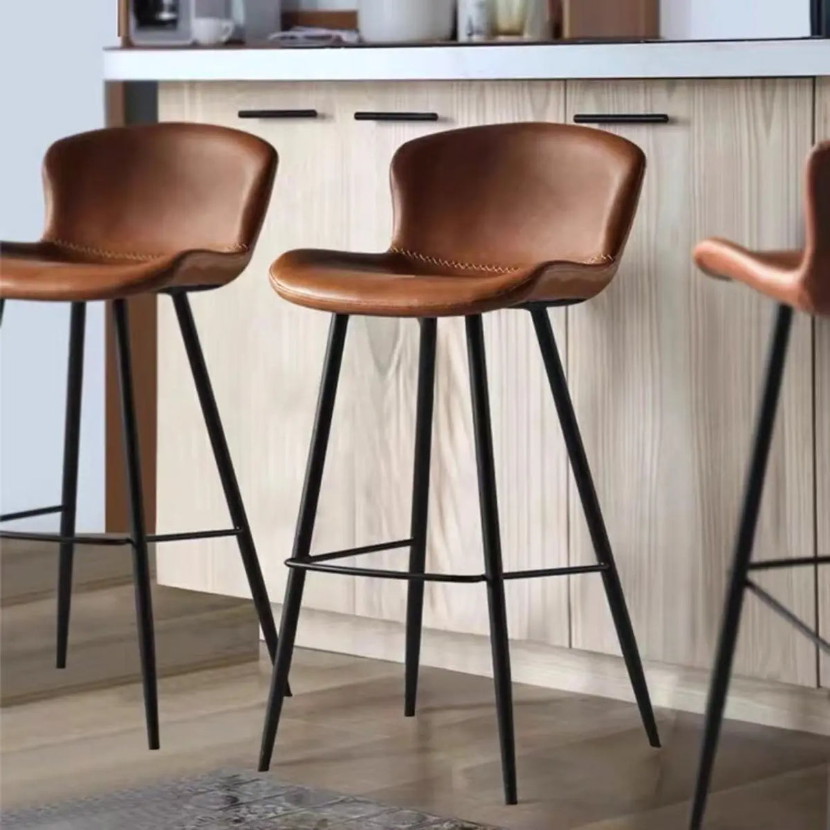 Leather Saddle Counter & Bar Stool with Low Back & Footrest